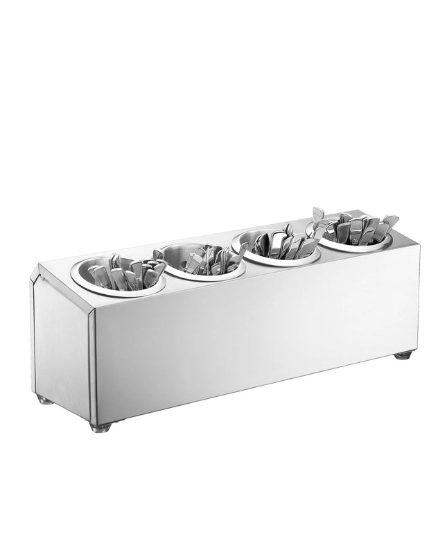 GGM Gastro Cutlery Cylinder Holder - 505x150mm - Height: 180mm - Stainless steel - for 4 cutlery holders - incl. 4 stainless steel holders