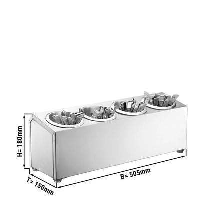 GGM Gastro Cutlery Cylinder Holder - 505x150mm - Height: 180mm - Stainless steel - for 4 cutlery holders - incl. 4 stainless steel holders