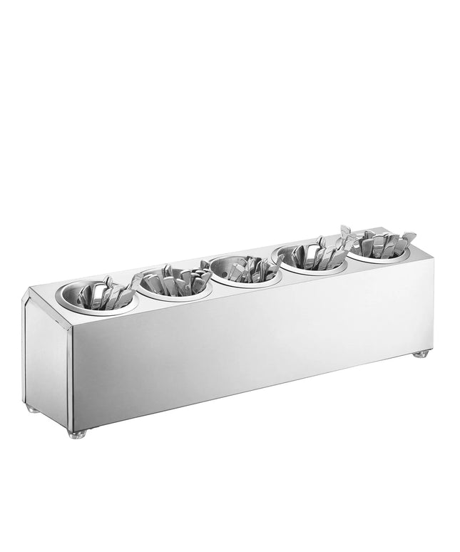 GGM Gastro Cutlery Cylinder Holder - 630x150mm - Height: 180mm - Stainless steel - for 5 cutlery holders