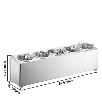 GGM Gastro Cutlery Cylinder Holder - 630x150mm - Height: 180mm - Stainless steel - for 5 cutlery holders