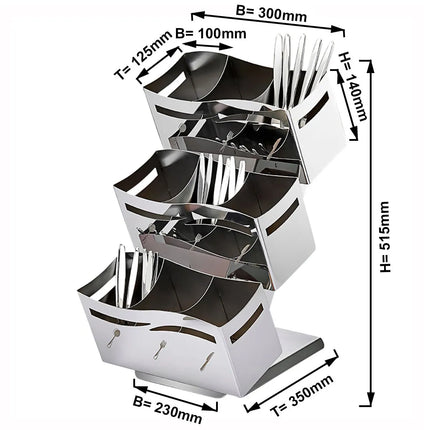 GGM Gastro Cutlery Pot Holder - 230x350mm - Height: 515mm - Stainless steel - with 3x 3 shelves - with 9 compartments