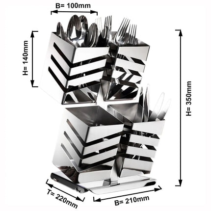 GGM Gastro Cutlery Tray - 220x210mm - Height: 350mm - Stainless steel - with 4 compartments