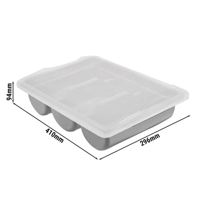 GGM Gastro Cutlery Tray - 415x300mm - Height: 107mm - Polypropylene (PP) - incl. lid - with 3 compartments - Grey