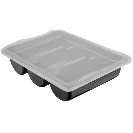 GGM Gastro Cutlery Tray - 415x300mm - Height: 107mm - Polypropylene (PP) - with 3 compartments - incl. lid - Black