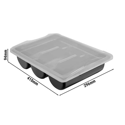 GGM Gastro Cutlery Tray - 415x300mm - Height: 107mm - Polypropylene (PP) - with 3 compartments - incl. lid - Black