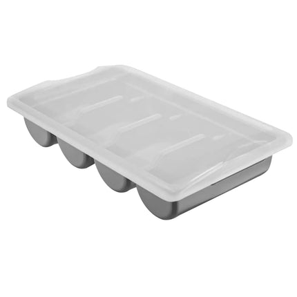 GGM Gastro Cutlery Tray - 537x301mm - Height: 120mm - Polypropylene (PP) - with 4 compartments - incl. lid - Grey