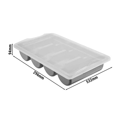 GGM Gastro Cutlery Tray - 537x301mm - Height: 120mm - Polypropylene (PP) - with 4 compartments - incl. lid - Grey