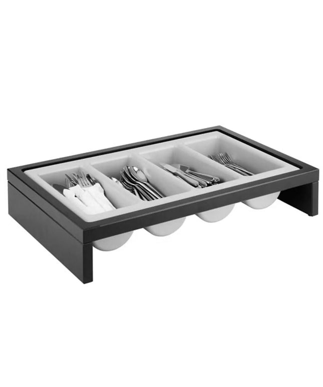 GGM Gastro Cutlery Tray BRIDGE - 575x370mm - Height: 120mm - Polypropylene (PP) - with 4 compartments - 2-piece set - removable cutlery container - Dark Brown/Grey