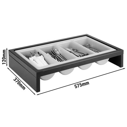 GGM Gastro Cutlery Tray BRIDGE - 575x370mm - Height: 120mm - Polypropylene (PP) - with 4 compartments - 2-piece set - removable cutlery container - Dark Brown/Grey