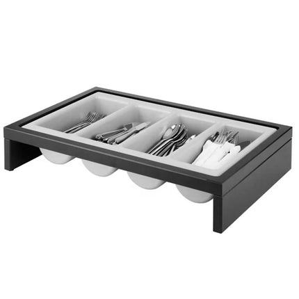 GGM Gastro Cutlery Tray BRIDGE - 575x370mm - Height: 120mm - Polypropylene (PP) - with 4 compartments - 2-piece set - removable cutlery container - Dark Brown/Grey