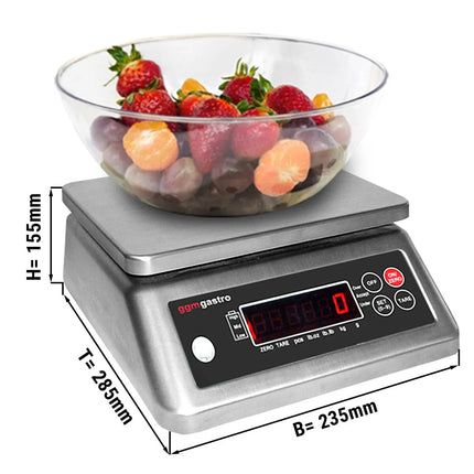 GGM Gastro Digital Kitchen Scale - Capacity: 3kg - Graduation: 1g - Platform: 225x190mm - IP67 Waterproof - Dual Display