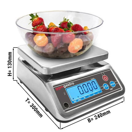 GGM Gastro Digital Kitchen Scale / Trade Approved Scale - Capacity: 6kg - Graduation: 2g - Platform: 190x230mm - IP67 Waterproof