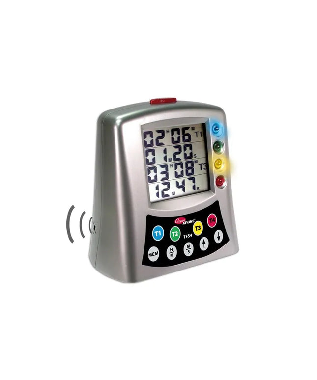 GGM Gastro Digital Timer – 4-channel programmable - 4 alarm tones - large LED display - food-safe - CE marked