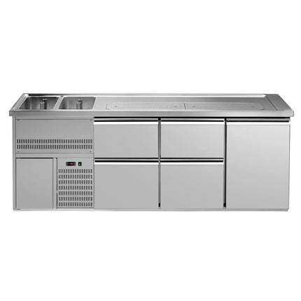 GGM Gastro Direct Draw Beer Dispenser / Kegerator 1 Stainless Door + 4 Drawers PREMIUM – 2 sinks left - 2500×700 mm - 3 drip trays