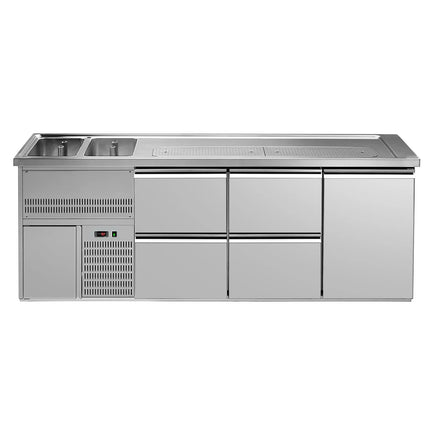 GGM Gastro Direct Draw Beer Dispenser / Kegerator 1 Stainless Door + 4 Drawers PREMIUM – 2 sinks left - 2500×700 mm - 3 drip trays
