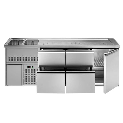 GGM Gastro Direct Draw Beer Dispenser / Kegerator 1 Stainless Door + 4 Drawers PREMIUM – 2 sinks left - 2500×700 mm - 3 drip trays