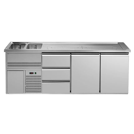 GGM Gastro Direct Draw Beer Dispenser / Kegerator 1 Stainless Door + 6 Drawers PREMIUM – 2 sinks left - 2500×700 mm - 3 drip trays