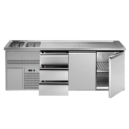GGM Gastro Direct Draw Beer Dispenser / Kegerator 1 Stainless Door + 6 Drawers PREMIUM – 2 sinks left - 2500×700 mm - 3 drip trays