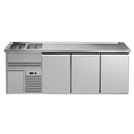 GGM Gastro Direct Draw Beer Dispenser / Kegerator 3 Stainless Doors PREMIUM – 2 sinks left - 2500×700 mm - 3 drip trays
