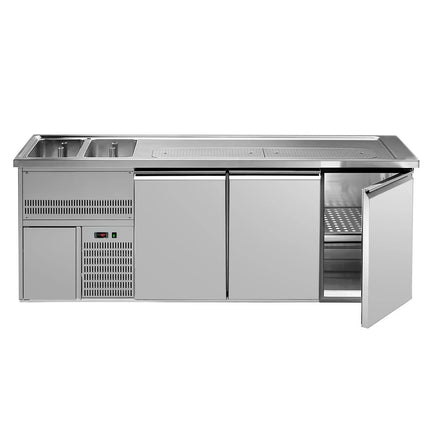 GGM Gastro Direct Draw Beer Dispenser / Kegerator 3 Stainless Doors PREMIUM – 2 sinks left - 2500×700 mm - 3 drip trays