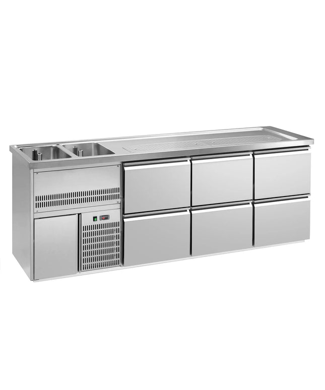 GGM Gastro Direct Draw Beer Dispenser / Kegerator 6 Drawers PREMIUM – 2 sinks left - 2500×700 mm - 3 drip trays