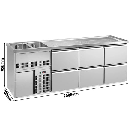 GGM Gastro Direct Draw Beer Dispenser / Kegerator 6 Drawers PREMIUM – 2 sinks left - 2500×700 mm - 3 drip trays