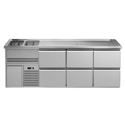 GGM Gastro Direct Draw Beer Dispenser / Kegerator 6 Drawers PREMIUM – 2 sinks left - 2500×700 mm - 3 drip trays