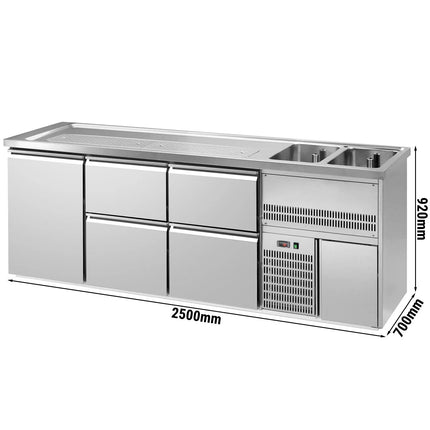 GGM Gastro Direct Draw Beer Dispenser / Kegerator PREMIUM – 1-Door – 2 Right Sinks, 4 Cooled Drawers – 2500×700 mm