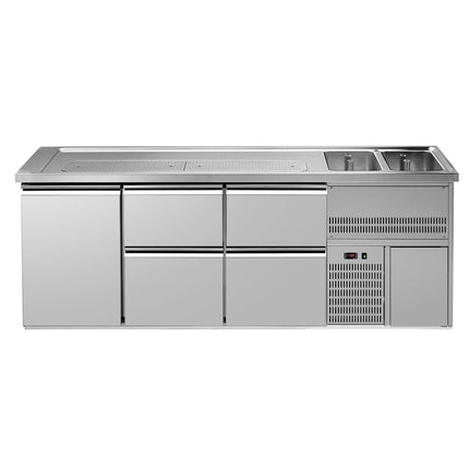 GGM Gastro Direct Draw Beer Dispenser / Kegerator PREMIUM – 1-Door – 2 Right Sinks, 4 Cooled Drawers – 2500×700 mm