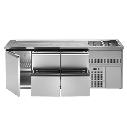 GGM Gastro Direct Draw Beer Dispenser / Kegerator PREMIUM – 1-Door – 2 Right Sinks, 4 Cooled Drawers – 2500×700 mm