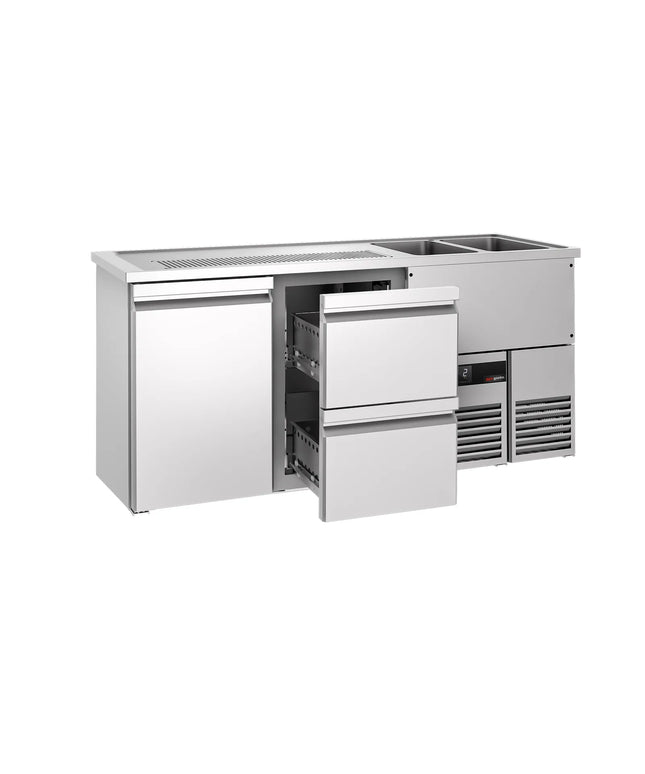 GGM Gastro Direct Draw Beer Dispenser / Kegerator PREMIUM - 1950x700mm - 1 Solid Door & 2 Drawers