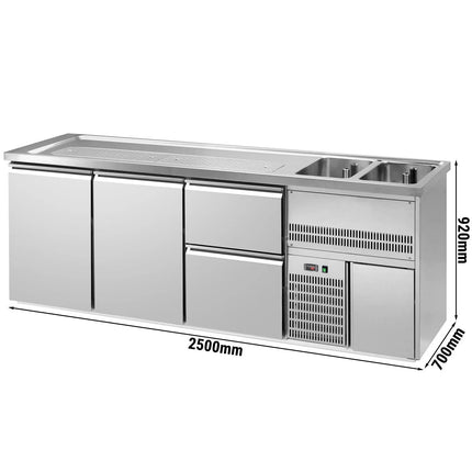 GGM Gastro Direct Draw Beer Dispenser / Kegerator PREMIUM – 2-Door – 2 Right Sinks, 2 Drawers – 2500×700 mm