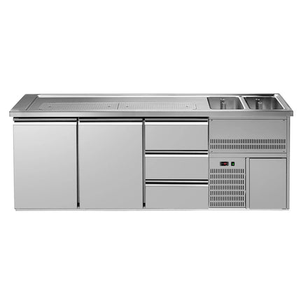 GGM Gastro Direct Draw Beer Dispenser / Kegerator PREMIUM – 2-Door – 2 Right Sinks, 3 Cooled Drawers – 2500×700 mm