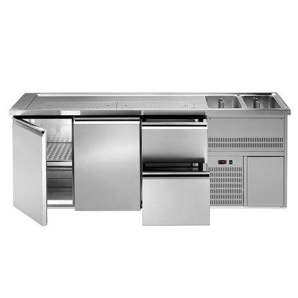 GGM Gastro Direct Draw Beer Dispenser / Kegerator PREMIUM – 2-Door – 2 Right Sinks, 2 Drawers – 2500×700 mm