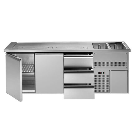 GGM Gastro Direct Draw Beer Dispenser / Kegerator PREMIUM – 2-Door – 2 Right Sinks, 3 Cooled Drawers – 2500×700 mm