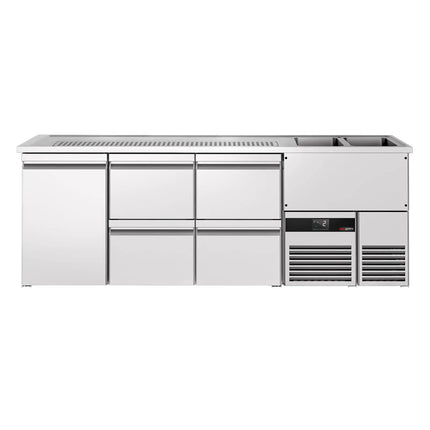 GGM Gastro Direct Draw Beer Dispenser / Kegerator PREMIUM - 2500x700mm - 1 Solid Door & 4 Drawers