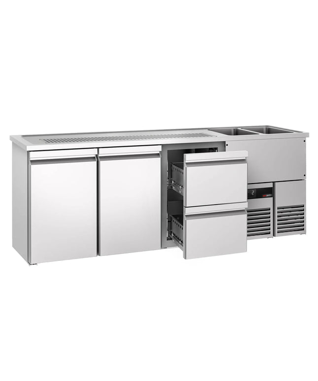 GGM Gastro Direct Draw Beer Dispenser / Kegerator PREMIUM - 2500x700mm - 2 Doors & 2 Drawers
