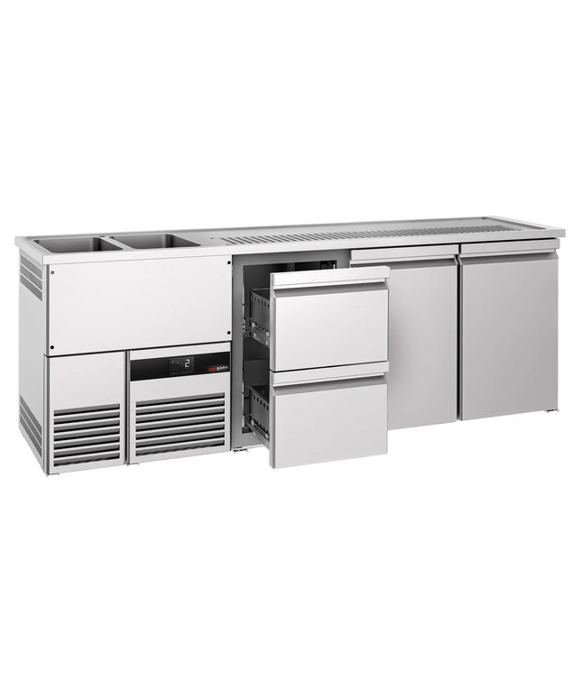 GGM Gastro Direct Draw Beer Dispenser / Kegerator PREMIUM - 2500x700mm - Double Solid Doors & 2 Drawers