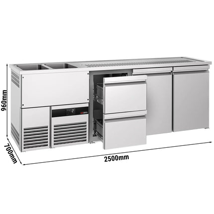 GGM Gastro Direct Draw Beer Dispenser / Kegerator PREMIUM - 2500x700mm - Double Solid Doors & 2 Drawers