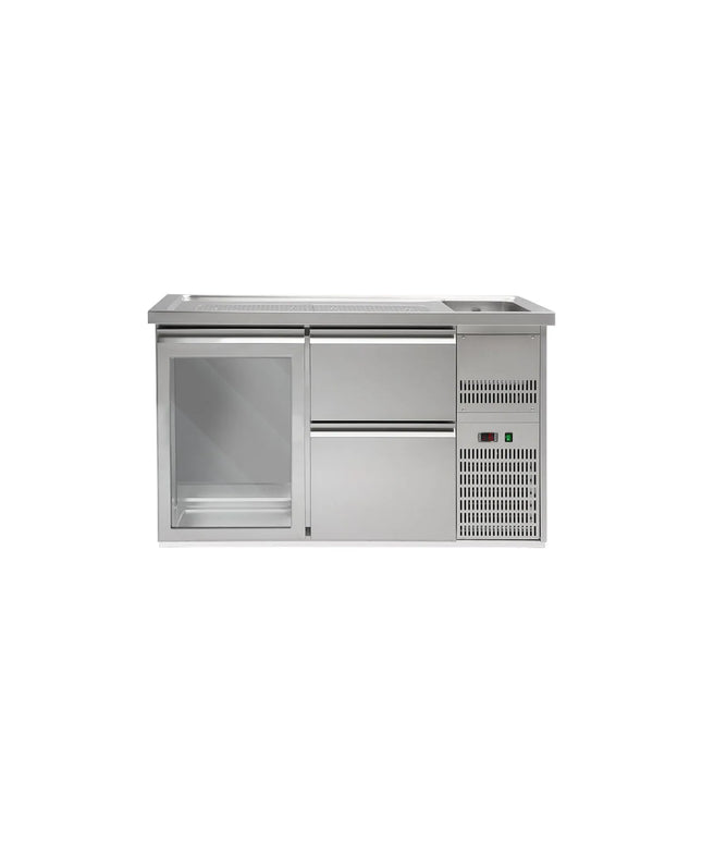 GGM Gastro Direct Draw Beer Dispenser / Kegerator PREMIUM PLUS - 1550x700mm - 1 Glass Door & 2 Drawers