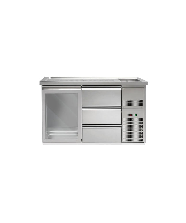 GGM Gastro Direct Draw Beer Dispenser / Kegerator PREMIUM PLUS - 1550x700mm - Single Glass Door & 3 Drawers