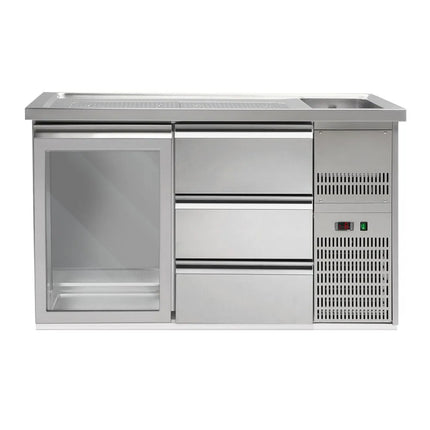 GGM Gastro Direct Draw Beer Dispenser / Kegerator PREMIUM PLUS - 1550x700mm - Single Glass Door & 3 Drawers