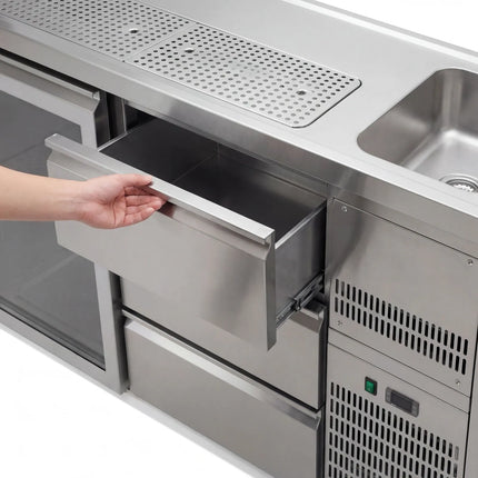 GGM Gastro Direct Draw Beer Dispenser / Kegerator PREMIUM PLUS - 1550x700mm - Single Glass Door & 3 Drawers