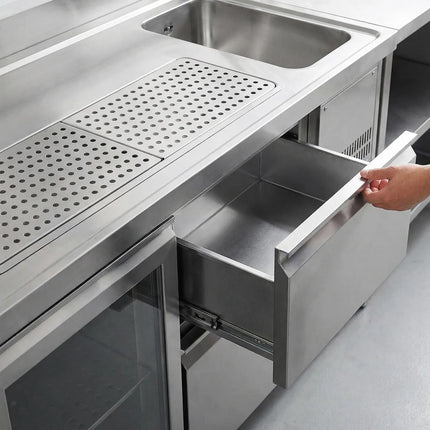 GGM Gastro Direct Draw Beer Dispenser / Kegerator PREMIUM PLUS - 1550x700mm - 1 Glass Door & 2 Drawers