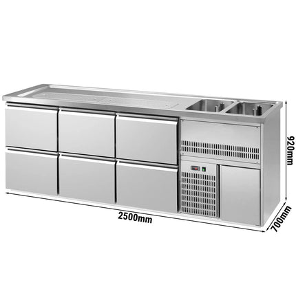 GGM Gastro Direct Draw Beer Dispenser / Kegerator PREMIUM – Right 2-Sink – 2500×700 mm – 6 Uncooled Drawers