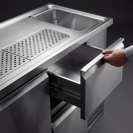 GGM Gastro Direct Draw Beer Dispenser / Kegerator PREMIUM – Right 2-Sink – 2500×700 mm – 6 Uncooled Drawers