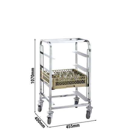 GGM Gastro Dishwasher Basket Trolley - for 4 Baskets - Basket Size: 400x400mm - with 4 storage areas