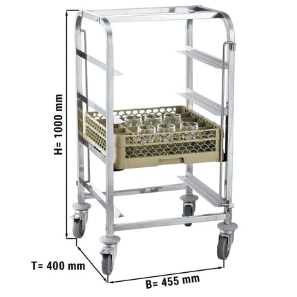 GGM Gastro Dishwasher Basket Trolley - for 4 Baskets - Basket Size: 400x400mm - with 4 storage areas