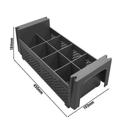 GGM Gastro Dishwasher Cutlery Basket - 8 Compartments - 450x193x184mm - Grey