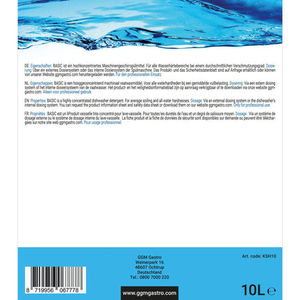 GGM Gastro Dishwasher Rinse Aid Concentrate ECO - for rapid drying & streak‑free results - 10L - Eco-friendly & chlorine-free